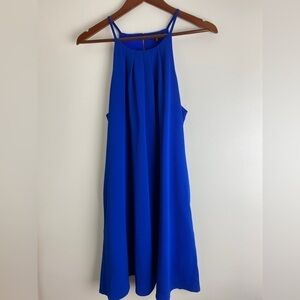 TCEC Woman’s Size Large Royal Blue High Neck Spaghetti Strap Dress Pockets Mini